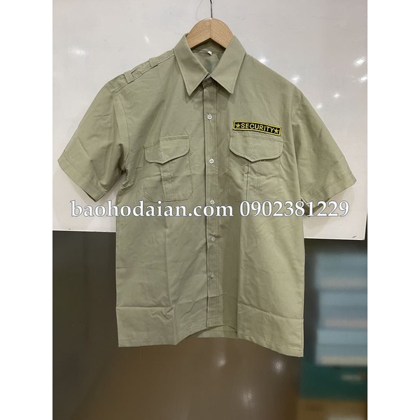 Áo bảo vệ ngắn tay vải ford màu xanh vỏ đậu có logo vai ngực