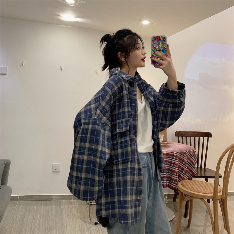 ZHELIHANGFEI Áo Sơ Mi Tay Dài Form Rộng Họa Tiết Sọc Theo Phong Cách Retro Dễ Phối Đồ