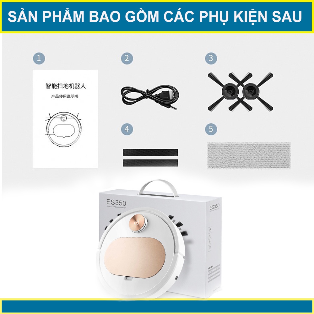 Robot hút bụi lau nhà, robot hut bui 3in1 bản nâng cấp điều khiển qua app điện thoại model ES 350, công suất lớn!