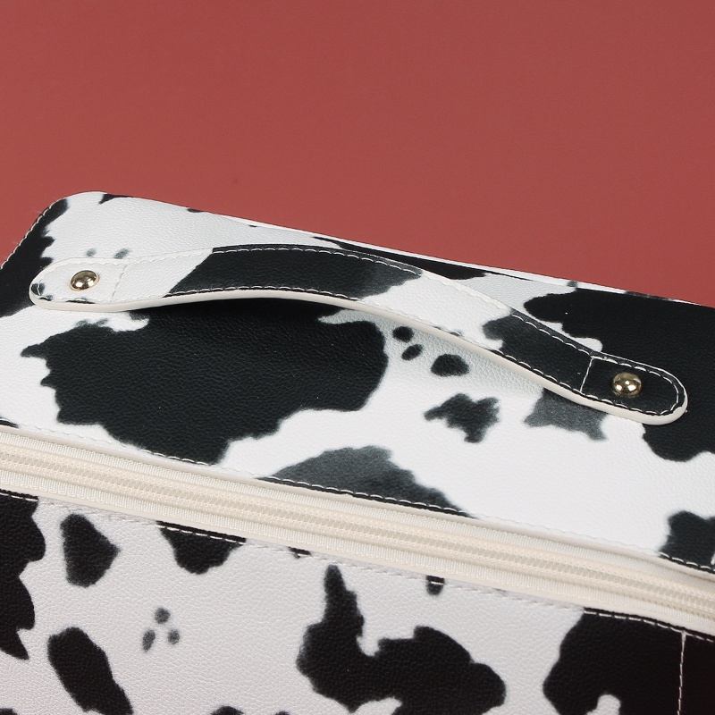 Túi Da PU Đựng Mỹ Phẩm Cỡ Lớn Chống Thấm Nước In Họa Tiết Bò Sữa Dễ Thương