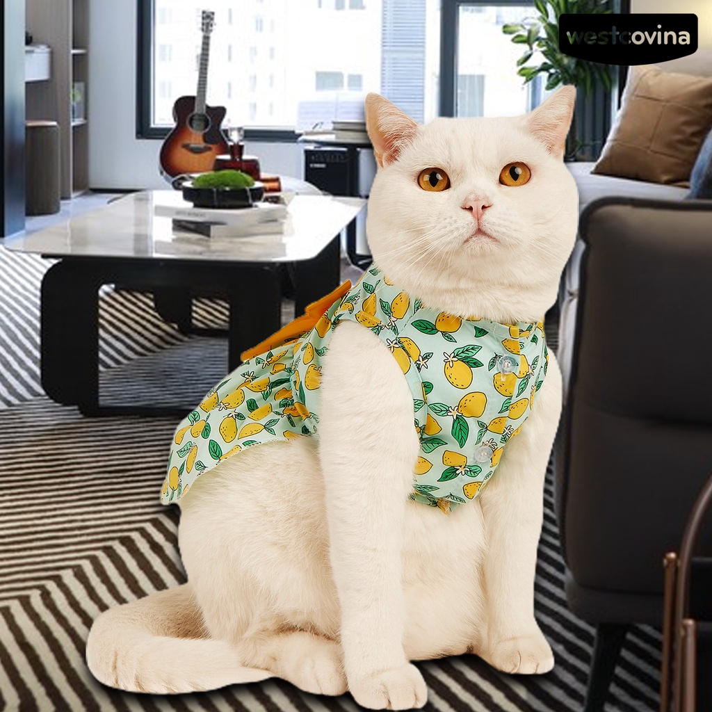 [COD]♘Đầm Không Tay Co Giãn Thoáng Khí Đính Nơ Họa Tiết Quả Chanh Dễ Thương Dành Cho Cún Cưng