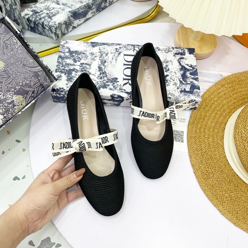 Giày bệt nữ thắt nơ đen gân fullbox bill túi .THUYTIENSHOES