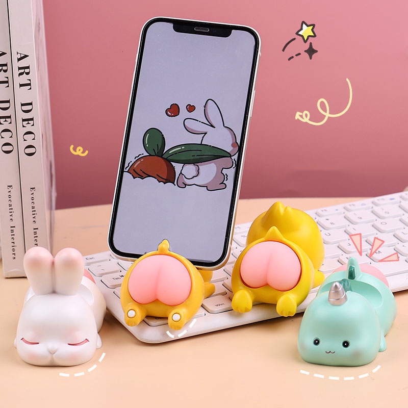 Kệ điện thoại silicon mông đào hình thú: Vịt, thỏ, khủng long, cáo đáng yêu dùng làm kệ điện thoại,mô hình,xả stress-Ráp