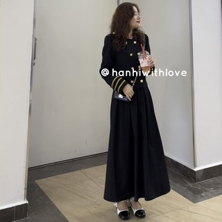 Dạ tweed đen viền vàng