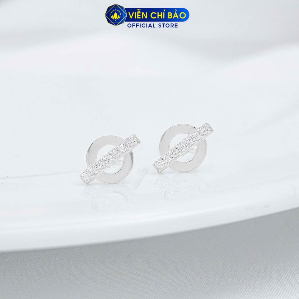 Khuyên tai bạc nữ tròn thanh ngang đính đá chất liệu bạc 925 thời trang phụ kiện trang sức Viễn Chí Bảo B400771