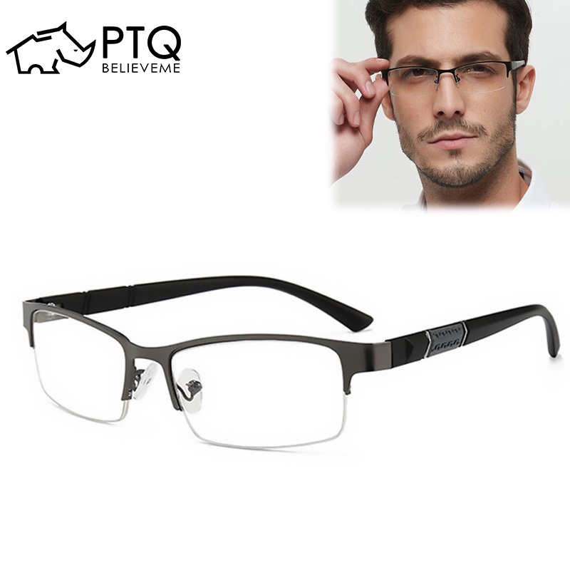 Kính Chống Ánh Sáng Xanh Nửa Gọng Tròng PTQ Phong Cách Doanh Nhân Thời Trang Cho Nam