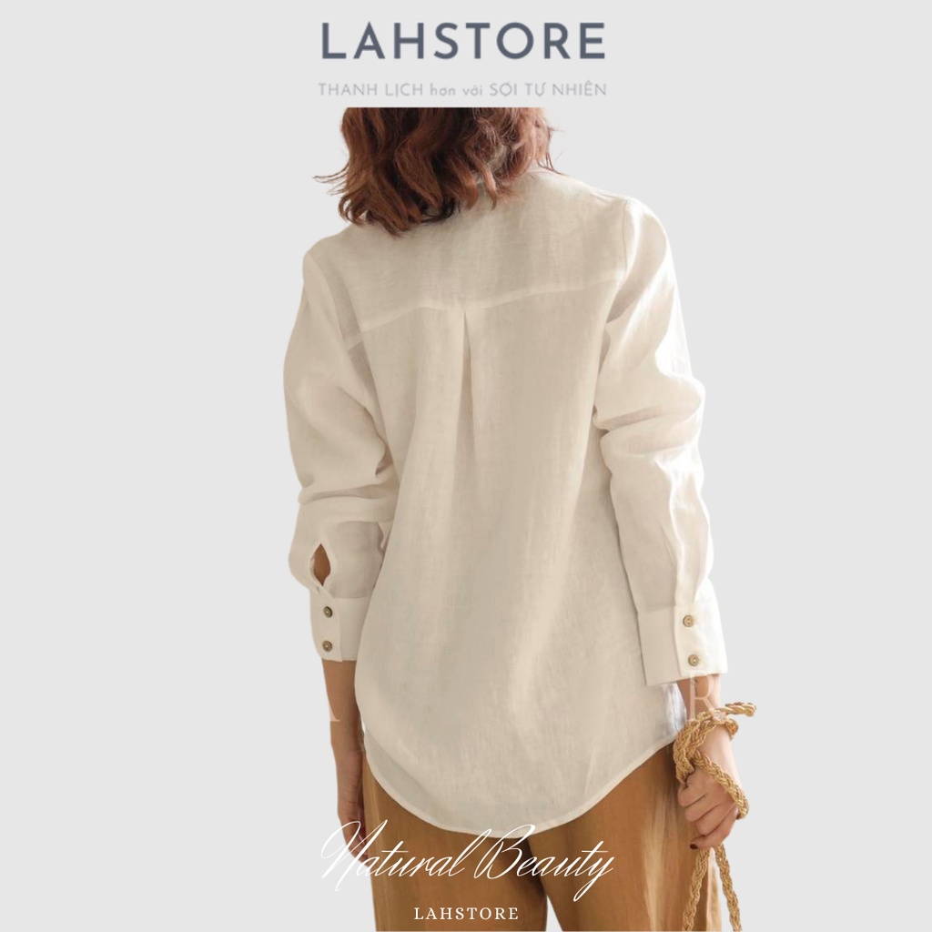 Áo sơ mi nữ tay dài form rộng linen tưng, phối cúc gỗ LAHSTORE ASL007