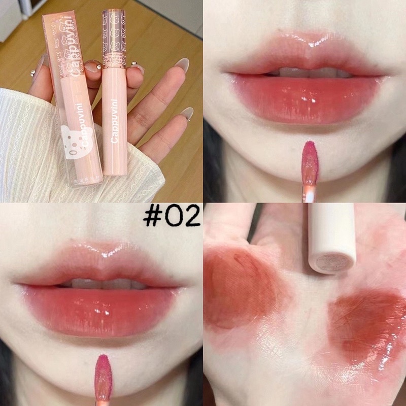 Son Tint Son Lì bóng CAPPUVINI gấu hồng Bubbly Bear Lip Glaze Chính Hãng