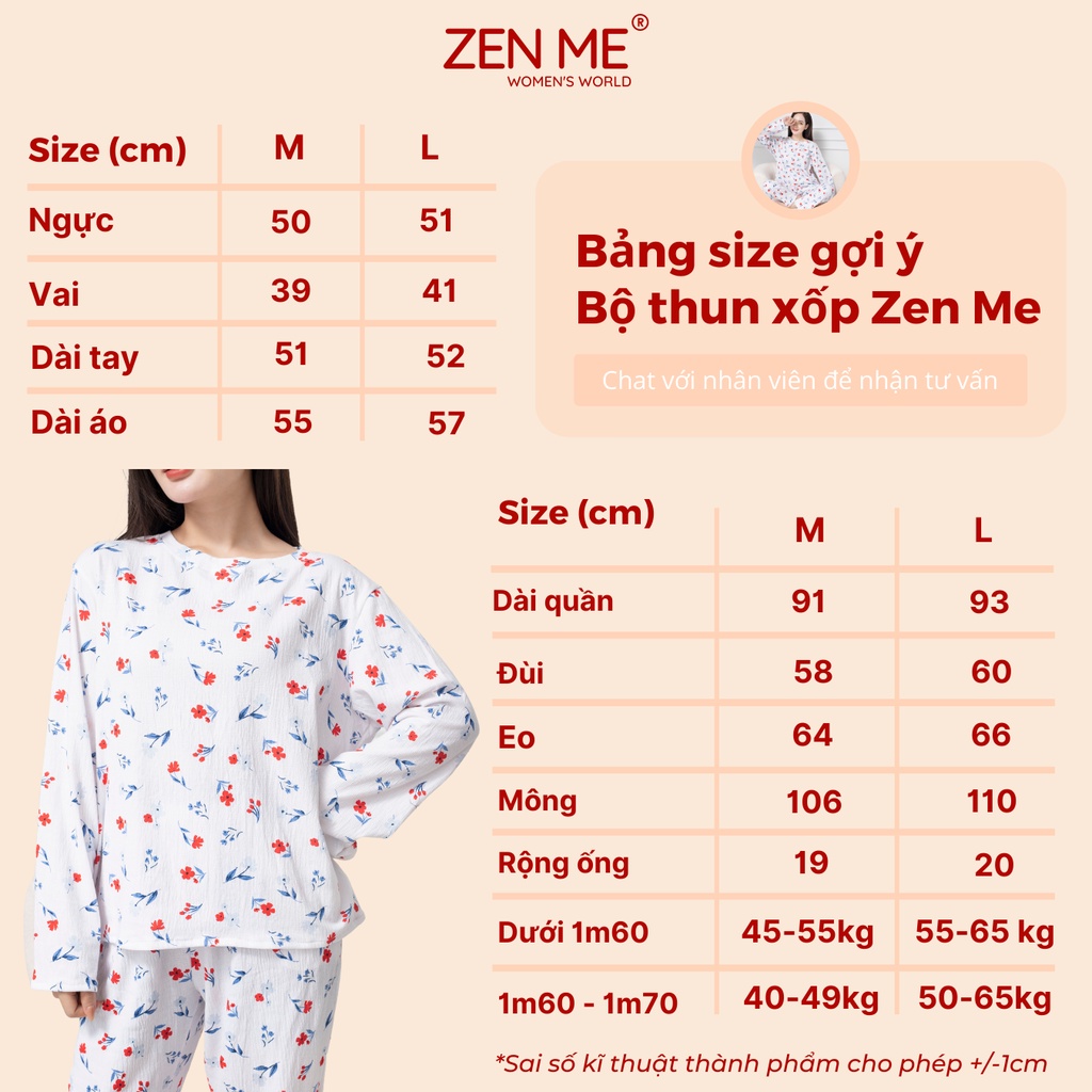 Đồ Bộ Nữ Mặc Nhà Thu Đông Dài Tay Chất Liệu Cotton Xốp Mềm Mịn BTD1122, Zen Me Women's World