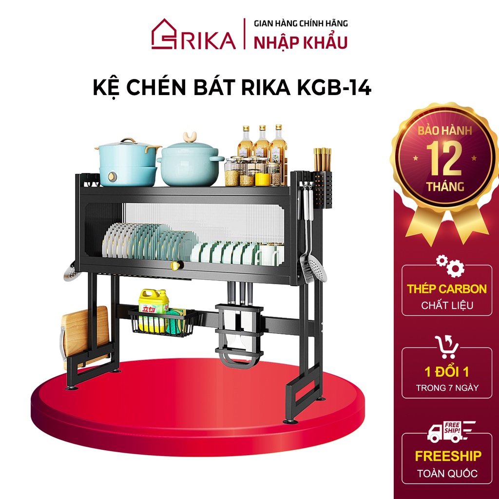 Kệ Chén Bát Đa Năng RIKA KGB14 Đặt Trên Bồn Rửa Kèm Kệ Dao Thớt Ống Đũa Có Nắp Đậy HÀNG NHẬP KHẨU CHÍNH HÃNG