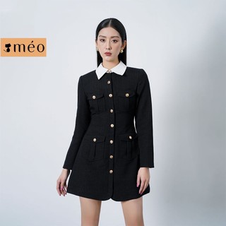 Đầm nữ thiết kế Méo shop váy liền chiết eo phối cổ sơ mi Queenla