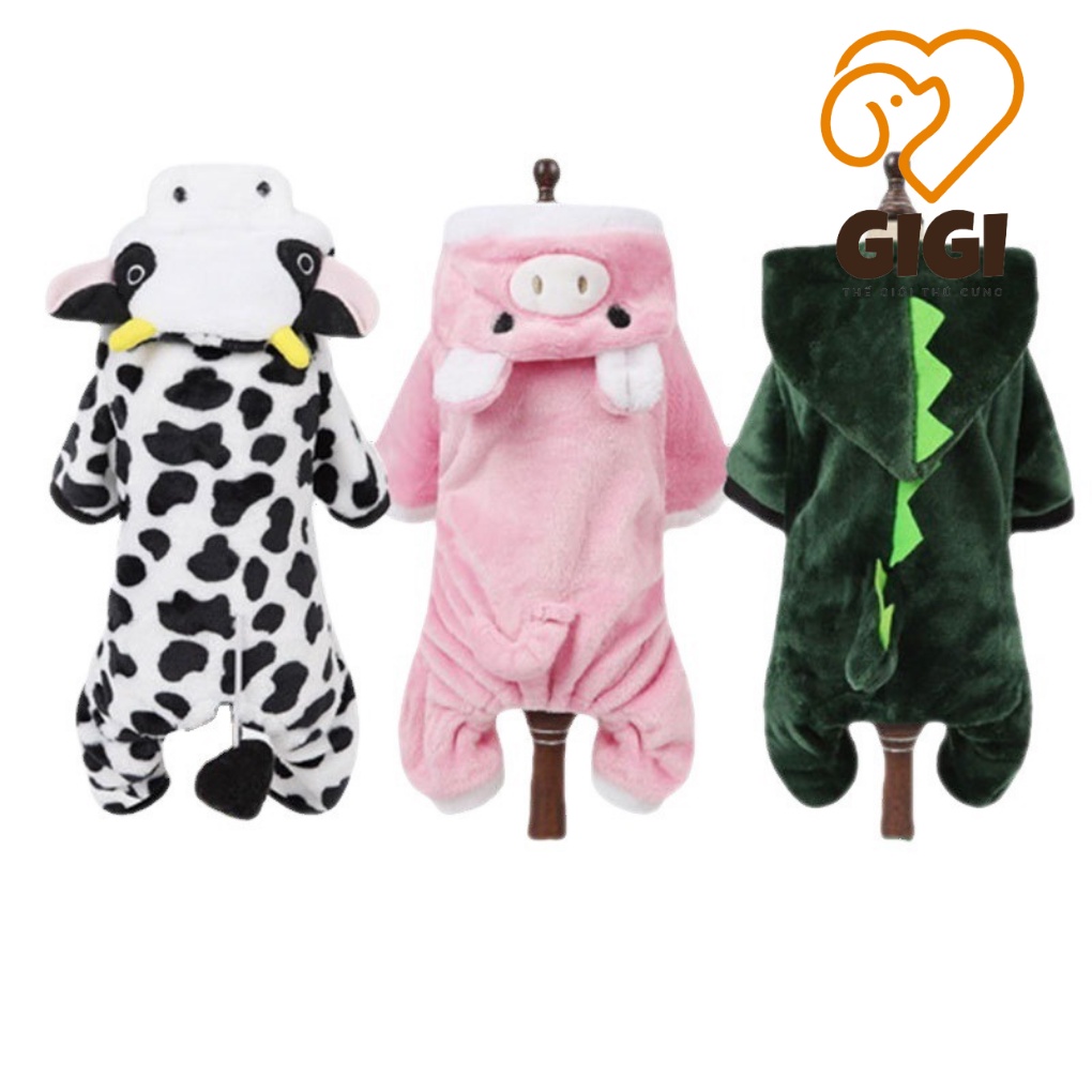 Quần áo khủng long cho chó mèo vải nhung nỉ giữ ấm thu đông dễ thương cute phụ kiện thú cưng - GiGi Pet Shop