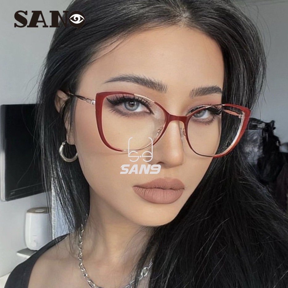 COD (San9) Gọng Kính Mắt Mèo Chống Ánh Sáng Xanh Thời Trang Âu Mỹ Cho Nữ
