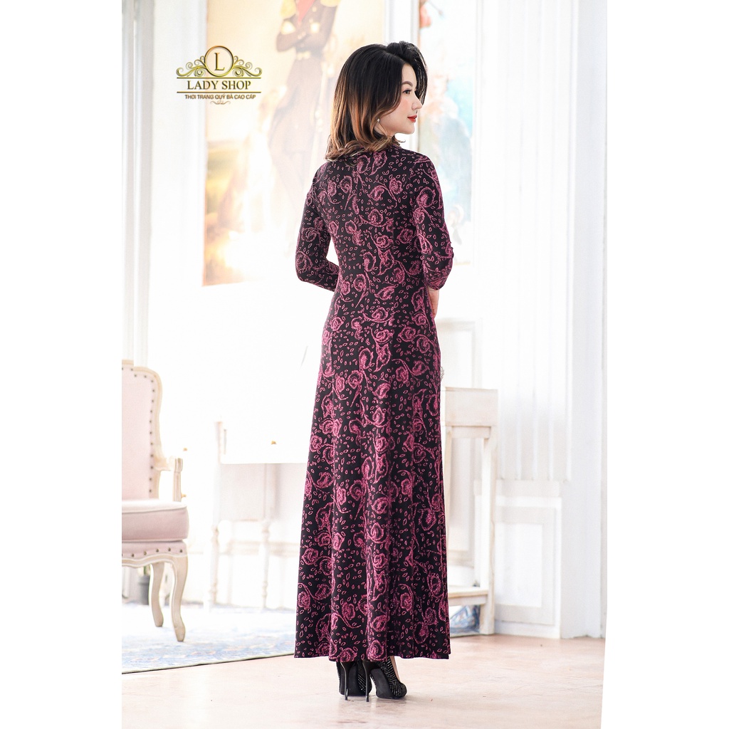 Đầm Maxi lá thun nhũ cổ tàu giọt lệ Ladyshop thời trang trung niên cao cấp T49