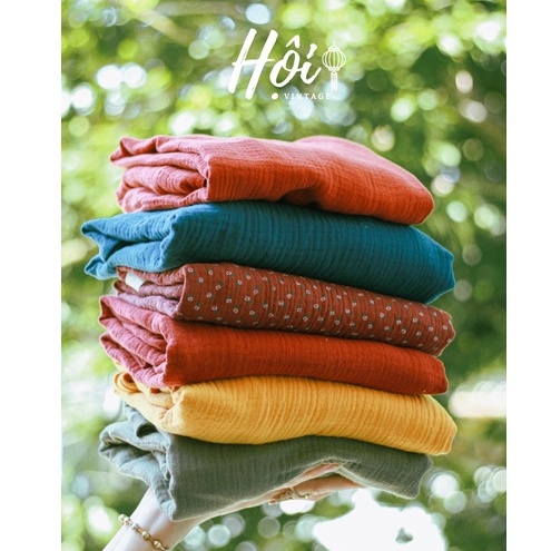 Váy Babydoll Vintage Xòe Rộng Tay Ngắn Cổ Tròn Tối Giản Xô Muslin Vui Hè Mát Nhẹ Nhàng