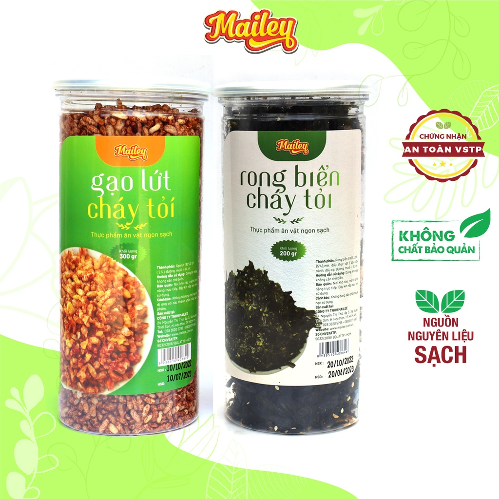 Combo ăn vặt Mailey Rong biển cháy tỏi 200g và Gạo lứt giảm cân cháy tỏi 300g