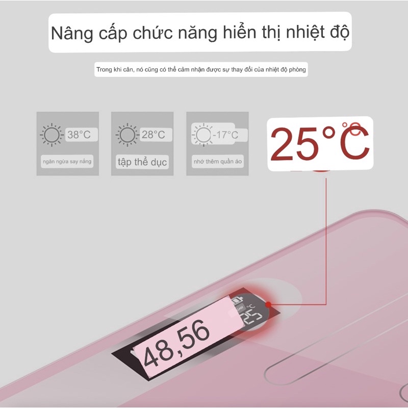Cân điện tử sức khoẻ loại có chức năng hiển thị nhiệt độ-   - tặng kèm pin và usb