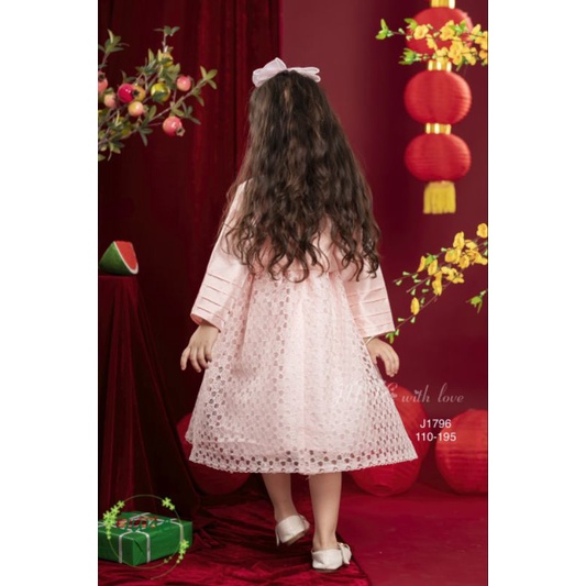 Đầm hanbook hồng áo khoác rời bé gái công chúa tiểu thư sang chảnh 1-10t