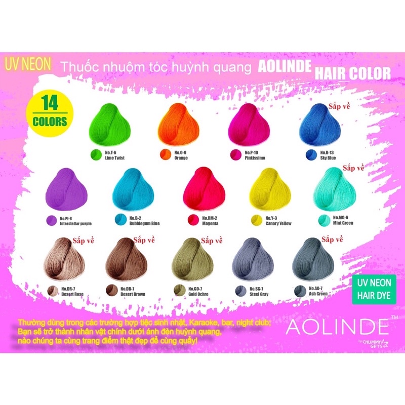 Màu nhuộm tóc phản quang HIGHLIGHT phát sáng trong đêm dưới đèn UV NEON AOLINDE Hair Color Cream 200ml