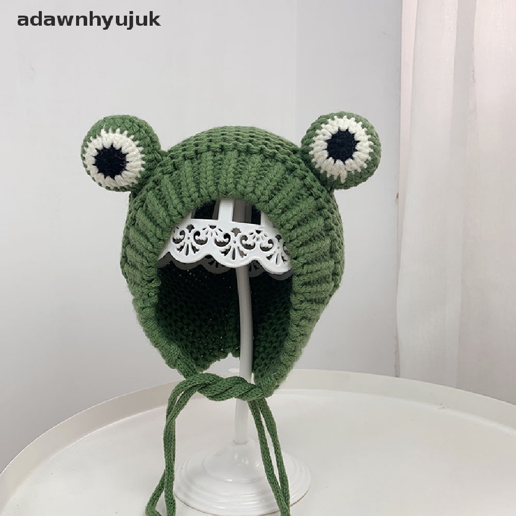 Mũ beanie Dệt Kim Hình Ếch Hoạt Hình Màu Trơn Giữ Ấm Mùa Đông Cho Bé