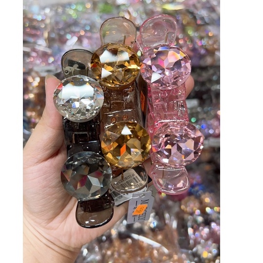 1 kẹp tóc càng cua 3 răng trong đính đá pha lê to hình tròn, tim Marcely