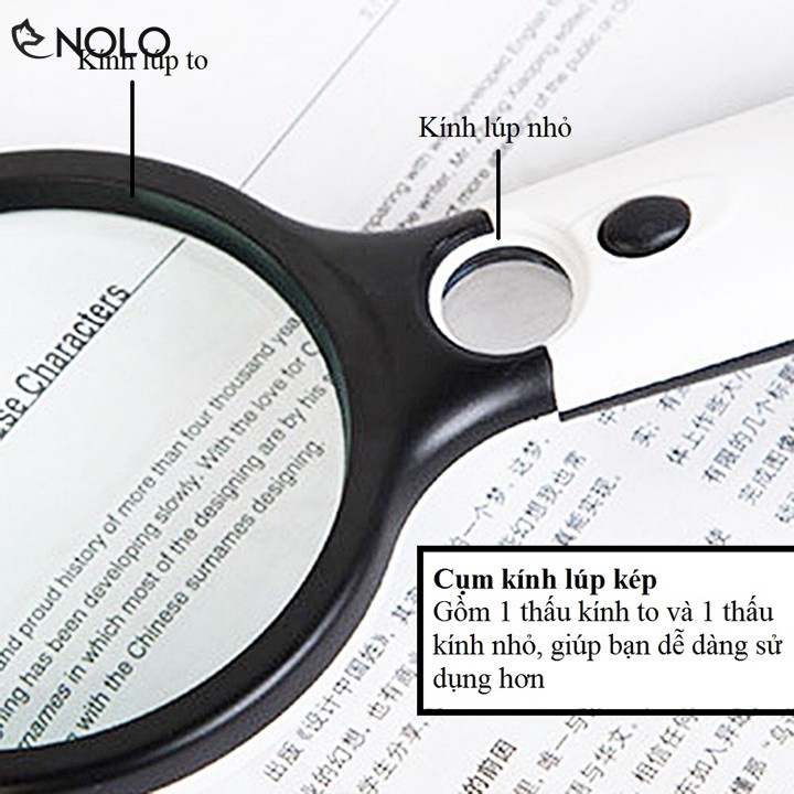 Kính Lúp Kép Phóng Đại Hình Ảnh Đèn Led Rọi Tay Cầm Dài Chất Liệu Tròng Kính Tốt