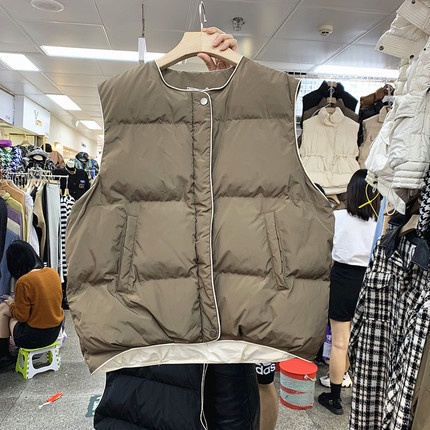 Sẵn nâu| Áo gile phao dáng ngắn, bo viền cá tính