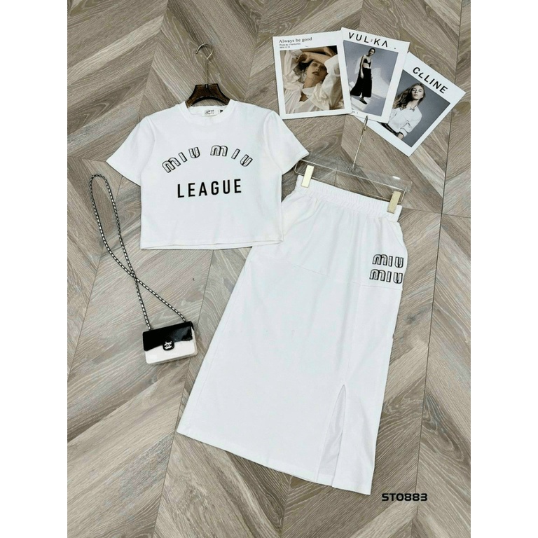 SIÊU SALE SÉT VÁY THUN GÂN THIẾT KẾ ÁO NGẮN TAY ĐƠN GIẢN PHỐI VÁY XẺ TÀ SANG CHẢNH KHI ĐI CHƠI UP SHOP HHP