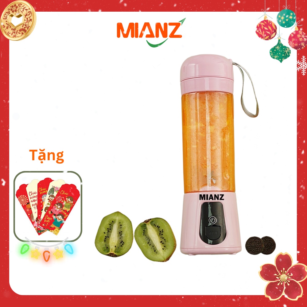 Máy xay sinh tố cầm tay MIANZ, máy say sinh tố hoa quả 6 lưỡi xay đá, kèm nắp lọc, công suất 110W, pin 4000Mah