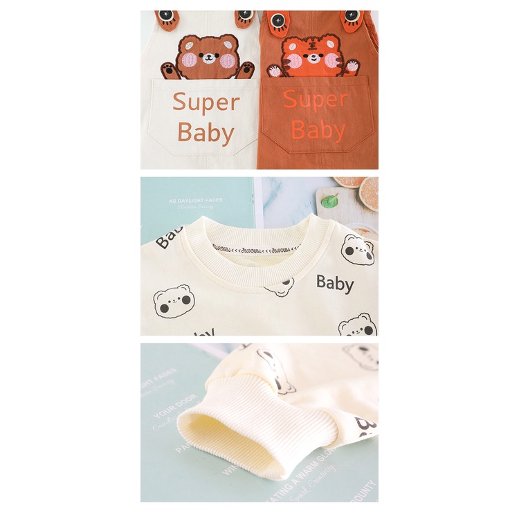 Set áo sweatshirt và quần yếm dài AMILA tay dài in họa tiết gấu hoạt hình thời trang mới dành cho trẻ em