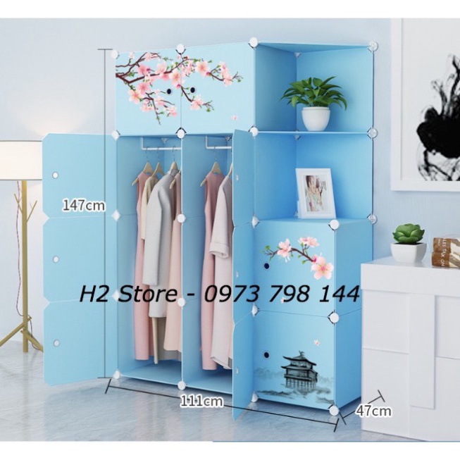 [ hỏa tốc ] Tủ Nhựa Lắp Ghép Đài Loan 12 ô hoa anh đào 2 ô chéo ( Sâu 48 cm )