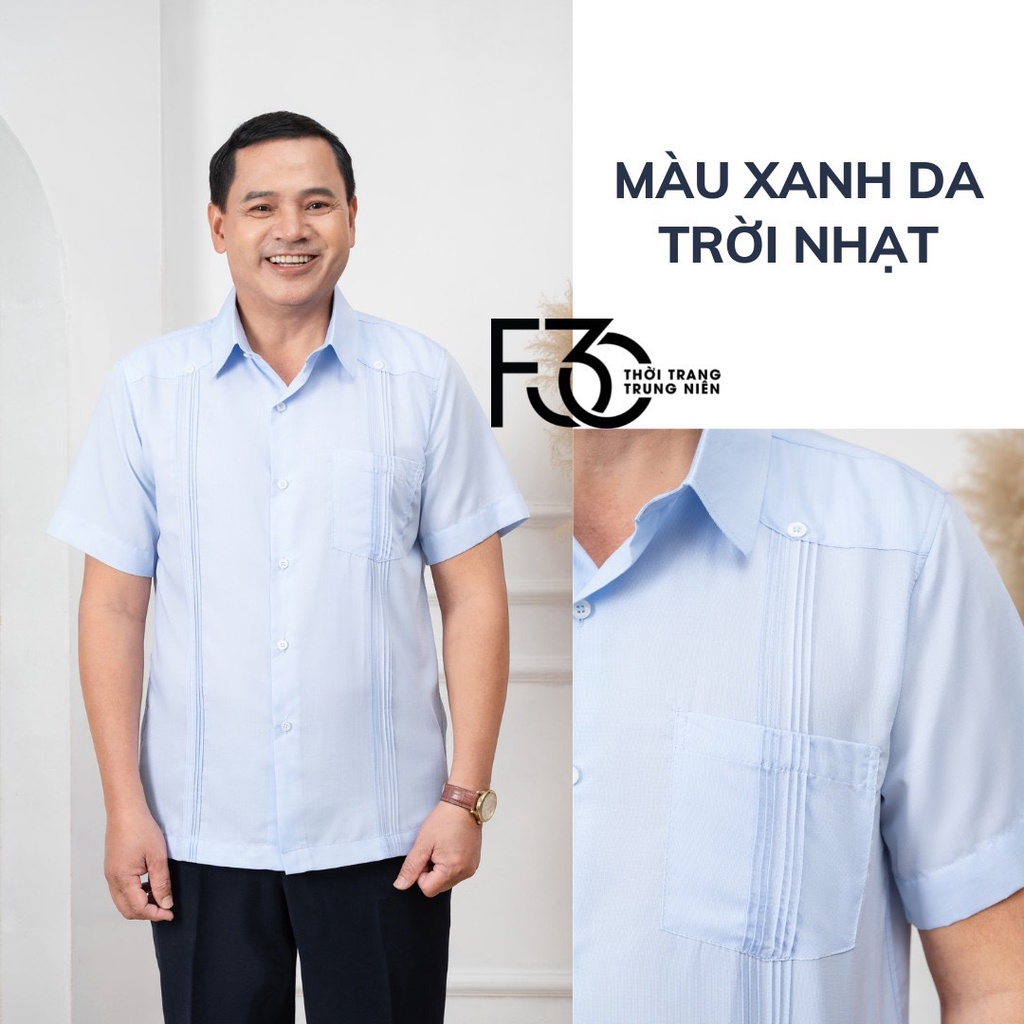 Áo somi Nam trung niên ngắn tay 1 túi màu XANH DA TRỜI NHẠT, thời trang quý ông F30, chất cotton sợi tre mềm mát