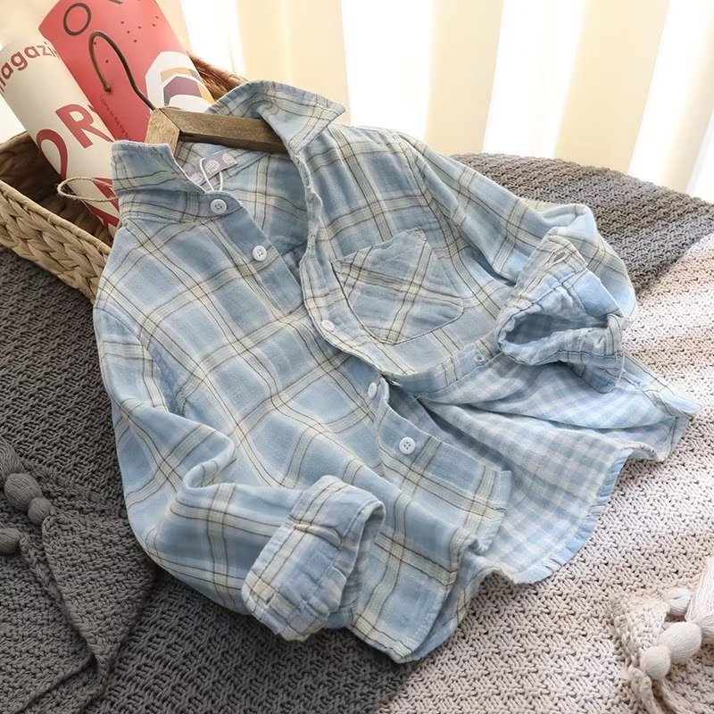 Áo Sơ Mi Cotton Tay Dài Họa Tiết Kẻ Sọc Phong Cách Mới Hợp Thời Trang Cho Bé Trai