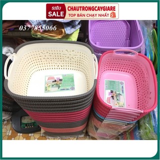 Giỏ hoa đựng đồ đa năng, hình chữ nhật họa tiết hoa xung quanh, sản phẩm của Việt Nhật, kích thước từ 25*15 và 30*20cm