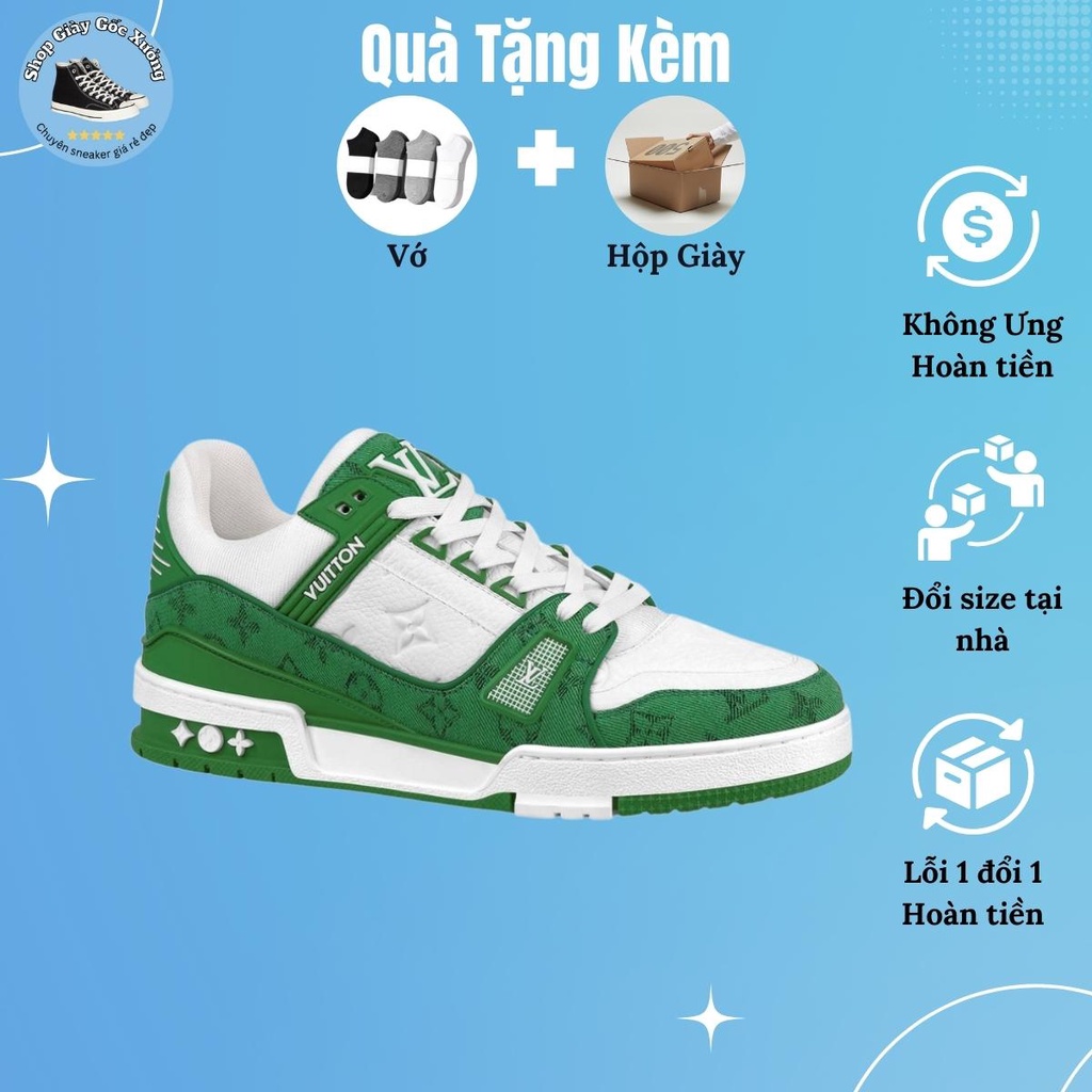 Giày Louis Vuitton Trainer hàng cao cấp, LV Trainer, Giày Sneaker độn đế LV nam nữ màu xanh, đen cực hot 2023