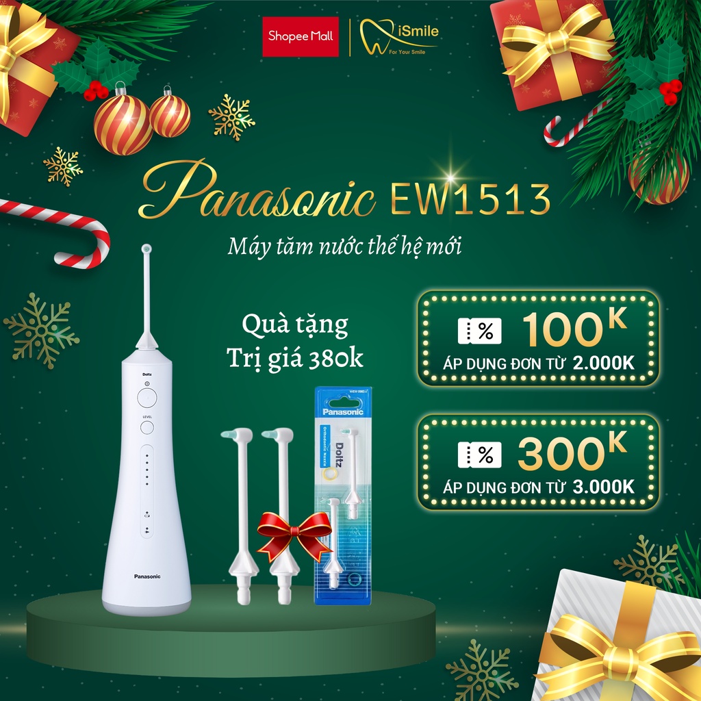 Máy Tăm Nước Panasonic EW1513 - Thế Hệ Mới - Bảo Hành Chính Hãng - Công Nghệ Siêu Âm - Làm Sạch Răng Nướu, Chỉnh Nha