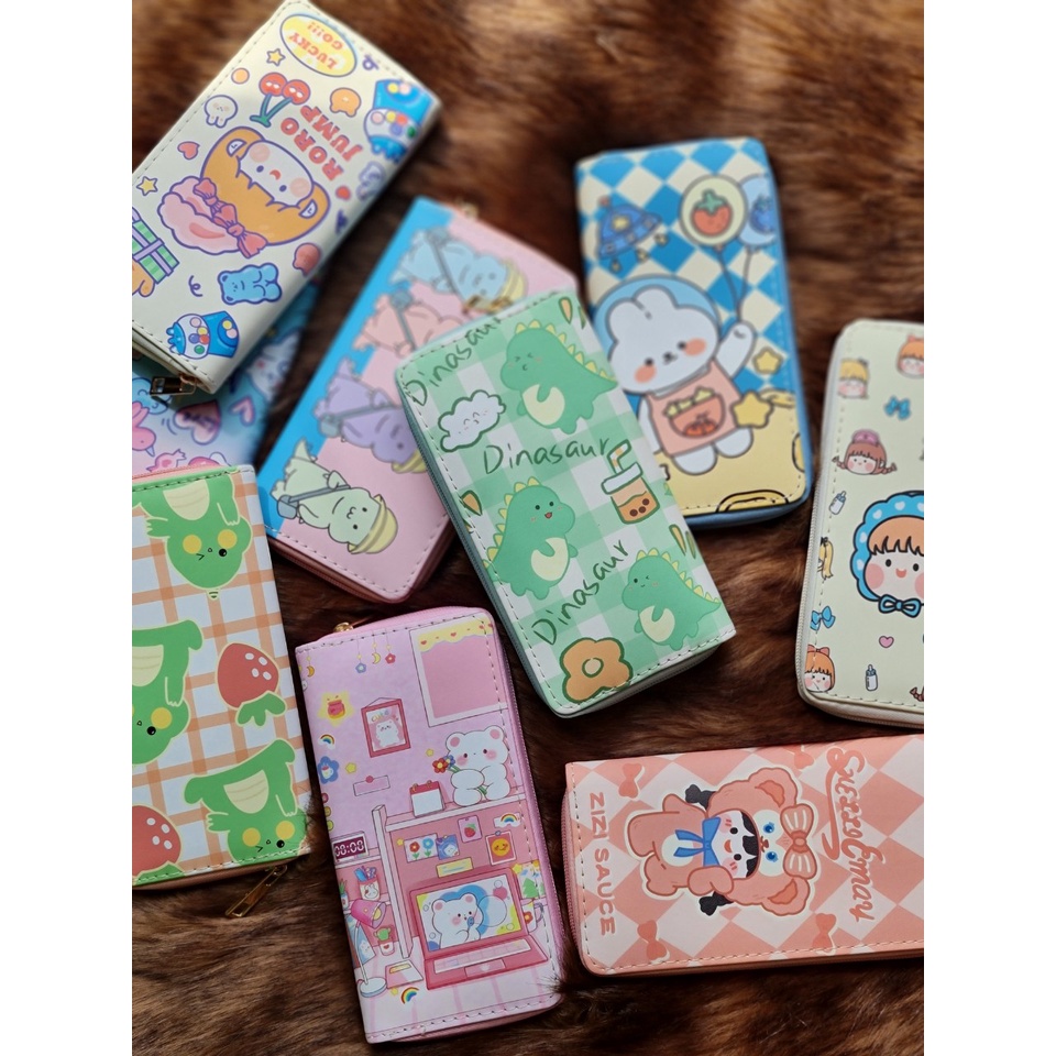 Ví nữ dài cầm tay dễ thương khóa kéo.