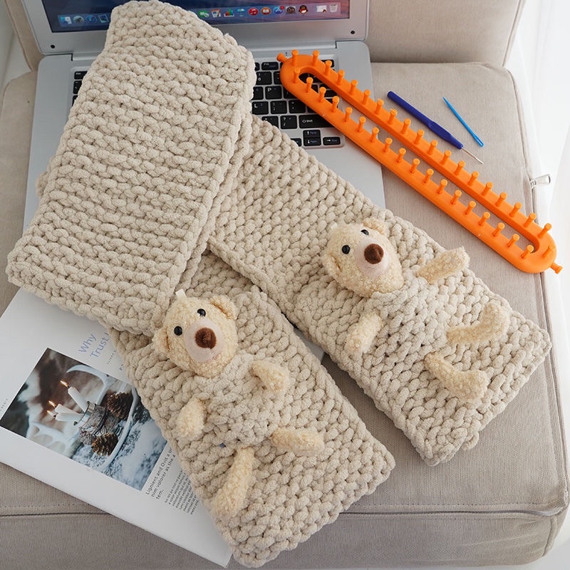 Set Đan Khăn Len Gấu To DIY Handmade