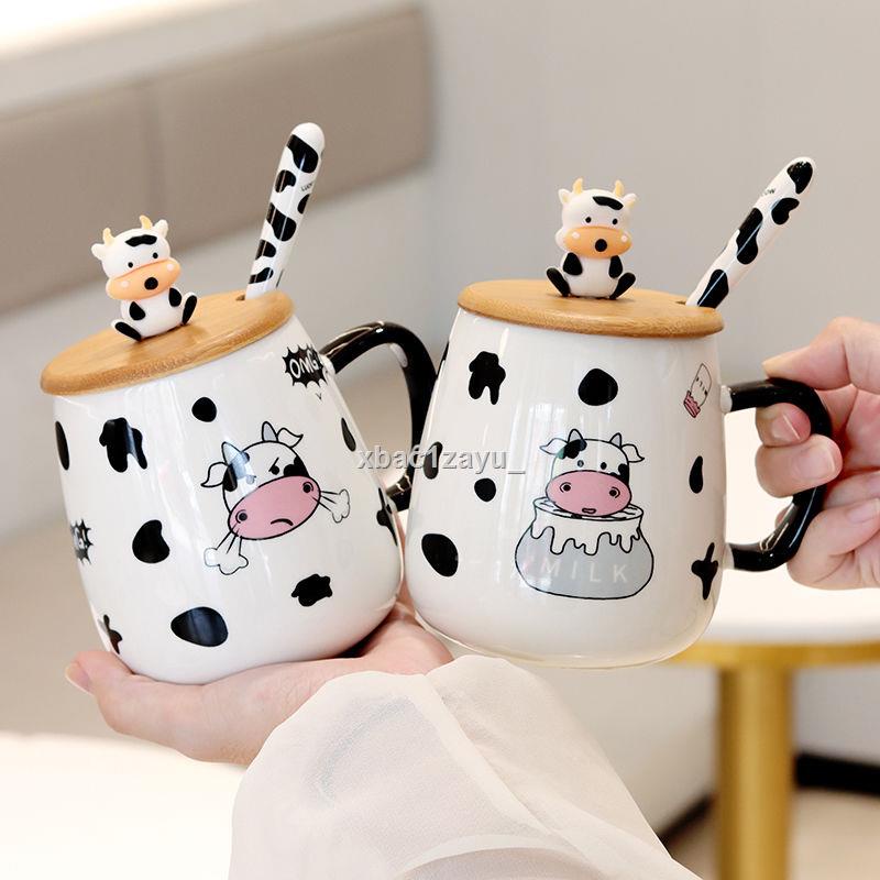 ▪ ☢ Hoạt Hình Bò Cốc Sứ Có Nắp Thìa Ống Hút Dễ Thương Dung Tích Lớn Cốc Nước Ăn Sáng Tại Nhà Cốc Sữa