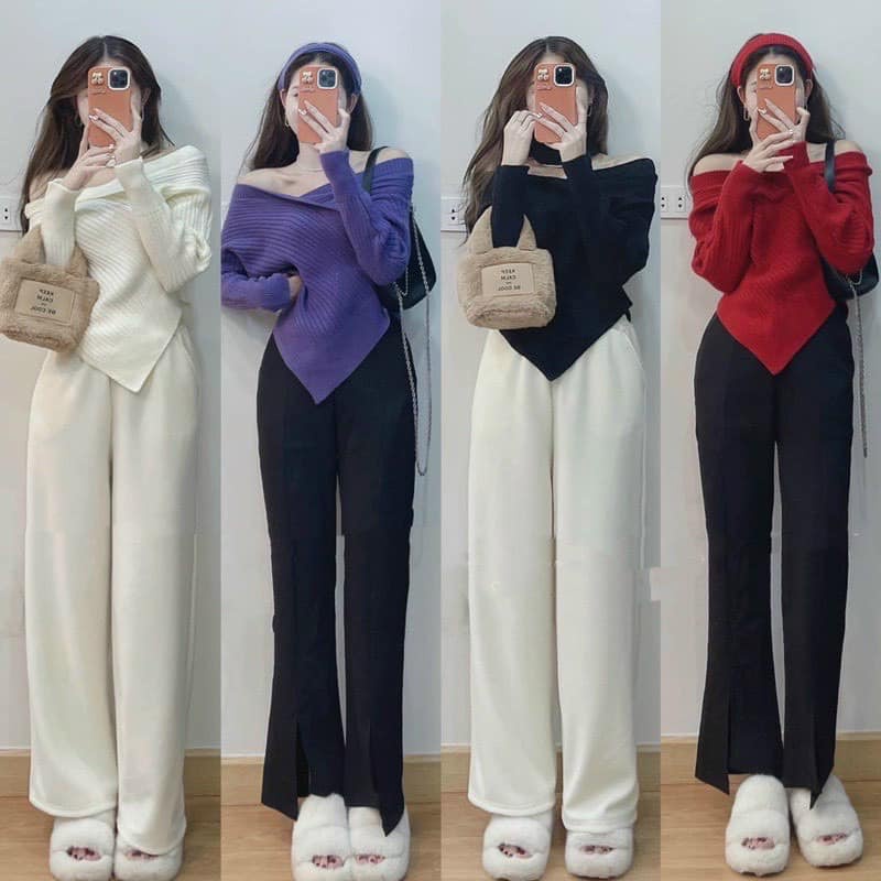 Áo Len Kèm Chocker Vạt Chéo Đuôi Tôm Chất Len Xốp Dày Hàng QCCC SHOPSIEURE88