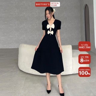 Bbstore's đầm xoè tay phồng dự tiệc phối lưới kết nơ ngực -d1502