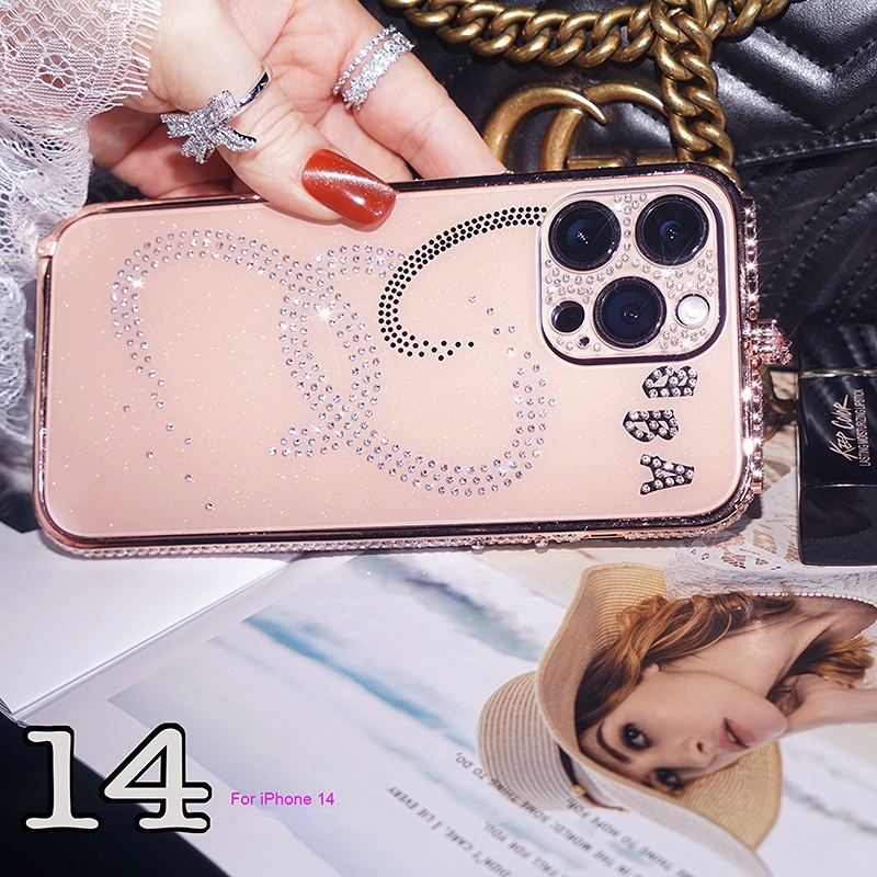 Ốp Điện Thoại Khung Kim Loại Đính Đá Giả Lấp Lánh Cho iPhone 14 13 12 11 Pro Max 14 Plus 14 Pro 13 12 Pro