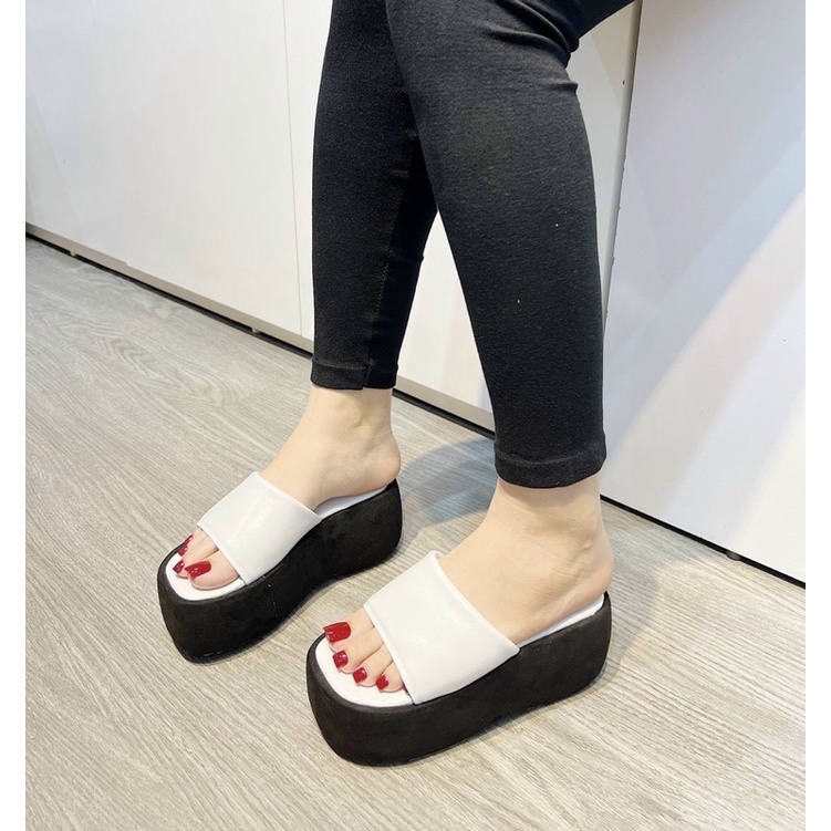 Dép xuồng 7cm quai ngang da trơn đế răng cưa nhiều màu xinh xắn êm chân hàng fullbox xịn đẹp Letty