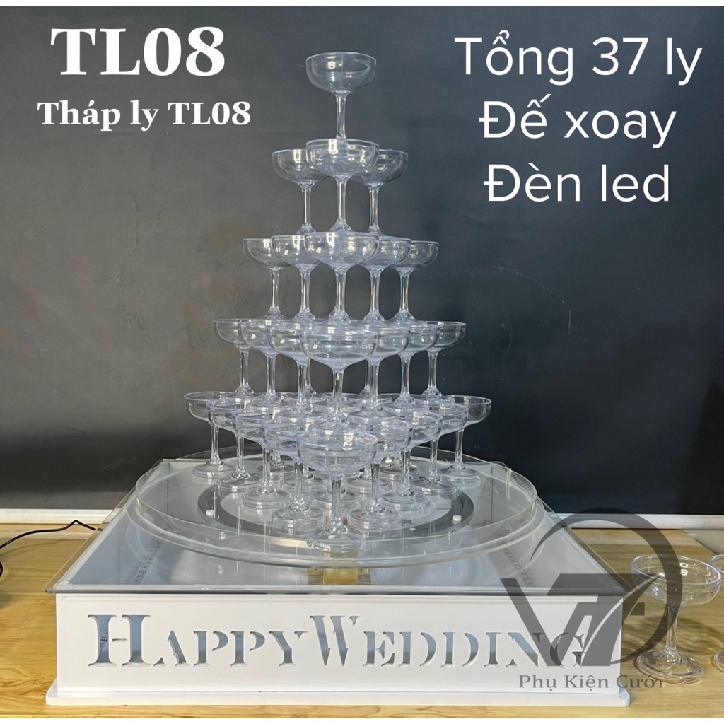 Tháp ly happywedding bao ship