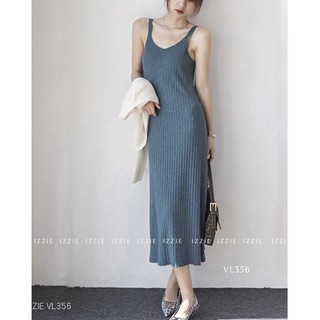 Váy len vân tăm bản to VL356 Izzie 2022, co giãn dễ mặc, màu sắc tôn da, xẻ tà sau, bầu mặc đươc, form từ 40-65kg