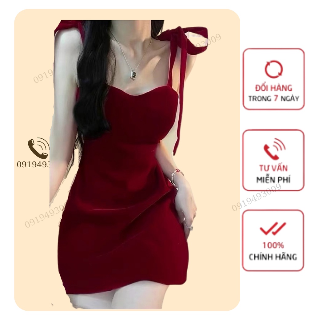 Đầm dự tiệc Đầm Hai Dây Nữ Dự Tiệc Có Mút Ngực Chất Liệu Nhung Sang Chảnh Thiết Kế Nơ Vai Dễ Thương LIZ FASHION