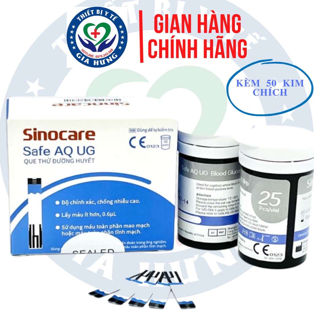 50 que thử đường huyết cho máy Sinocare Safe AQ UG + Tặng 50 kim chích máu