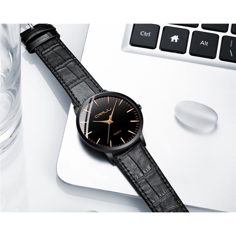 Đồng hồ thạch anh CRRJU 2117 X siêu mỏng chống thấm nước với dây đeo da cao cấp