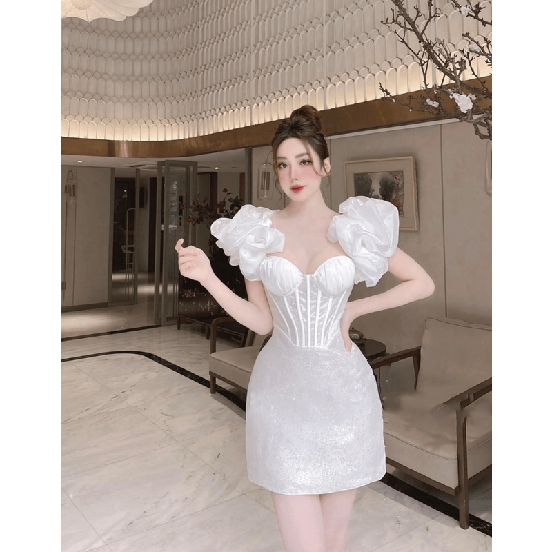 GIẢM GIÁ CUỐI NĂM -ĐẦM TAPTA KIM TUYẾN PHỐI TƠ TAY BÈO CÚP NGỰC ÔM EO DÁNG ÔM CỰC QUYẾN RŨ XINH ĐẸP ĐI CHƠI DỰ TIỆC UP S