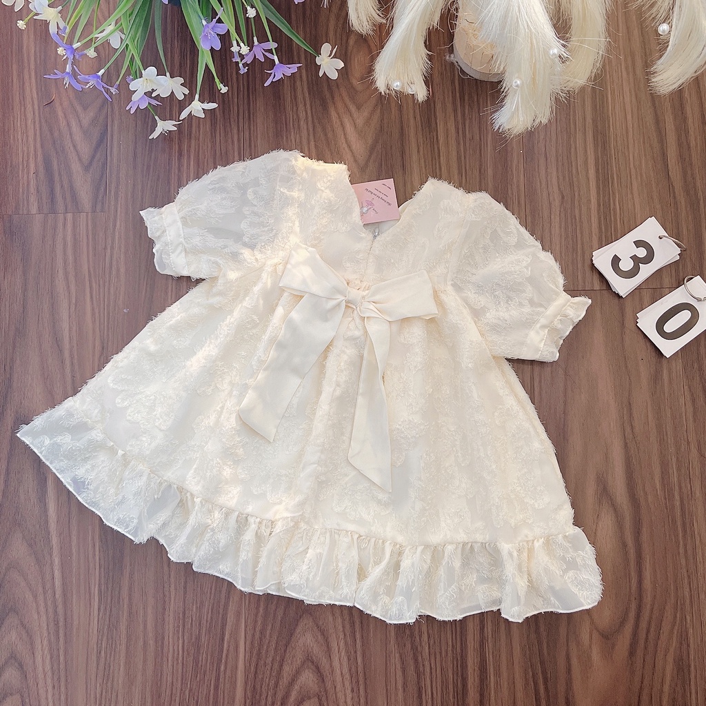 Váy cho bé gái Mykids Váy Thiết Kế 2 lớp Lụa tơ cao cấp dáng babydoll màu kem siêu xinh cho từ 8-32kg